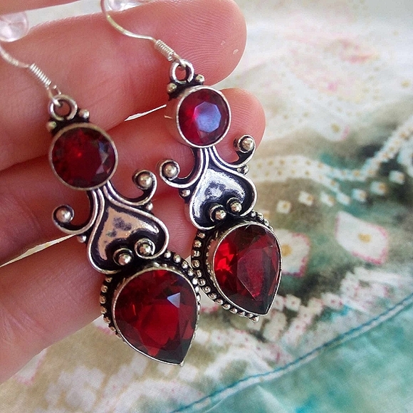 Artisan Jewelry - SOLD SOLD Artisan Garnet Sterling Silver Statement Earrings! .925